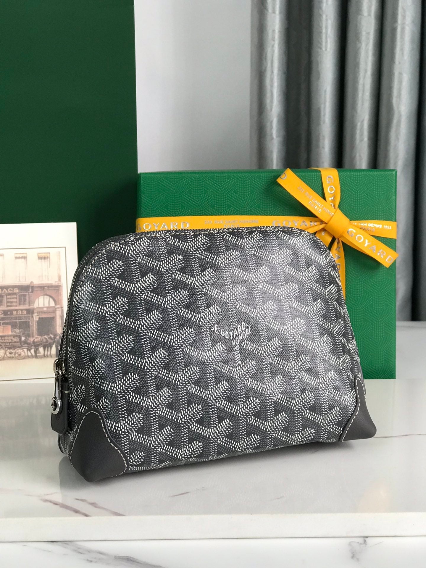 Goyard Vendôme Cosmetic Pouch 17cm Grey Black Goyardine Canvas And Calfskin Trim