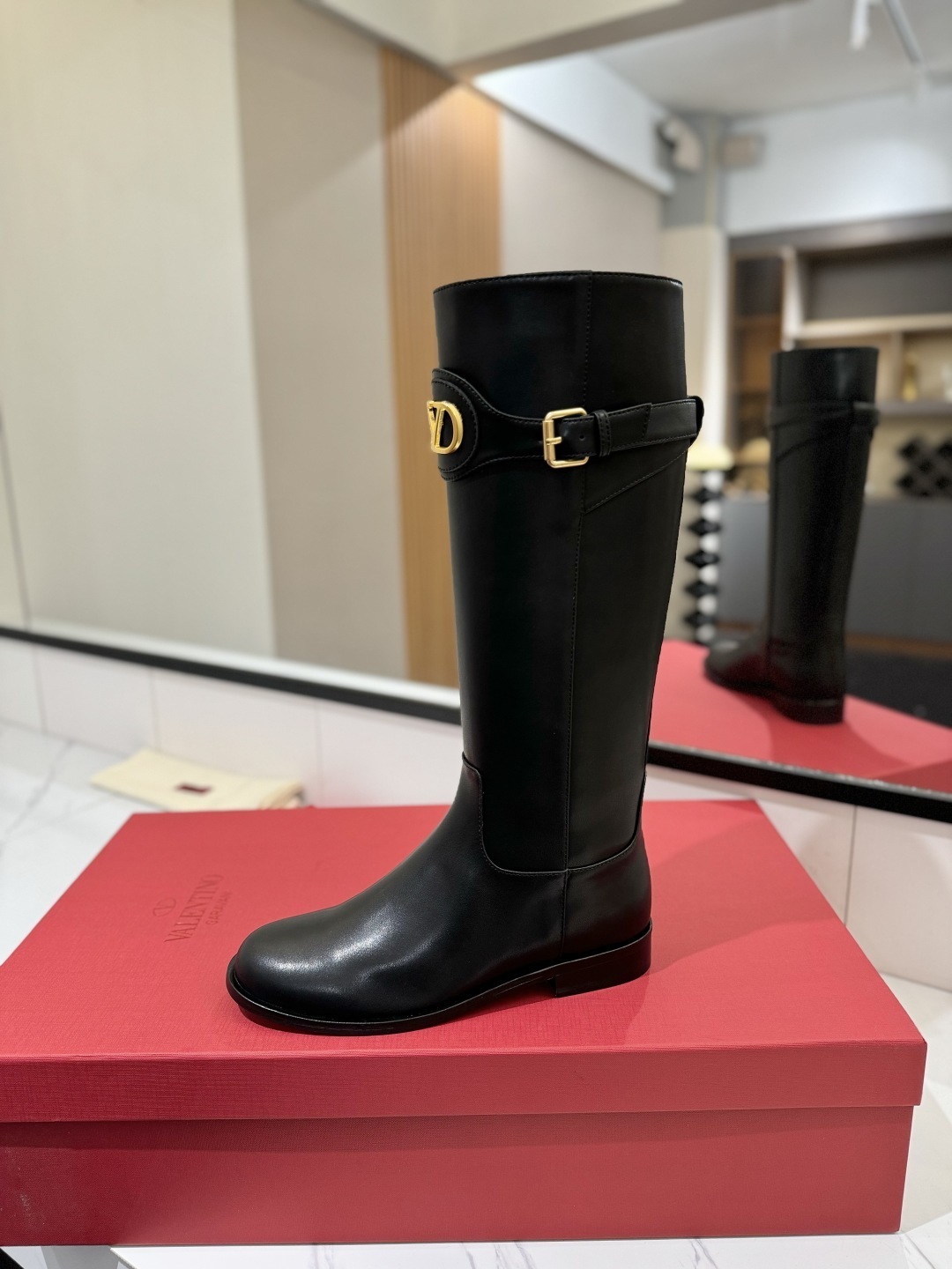 Valentino Garavani VLogo Signature Calfskin Knee Boots Black – Heel 30mm