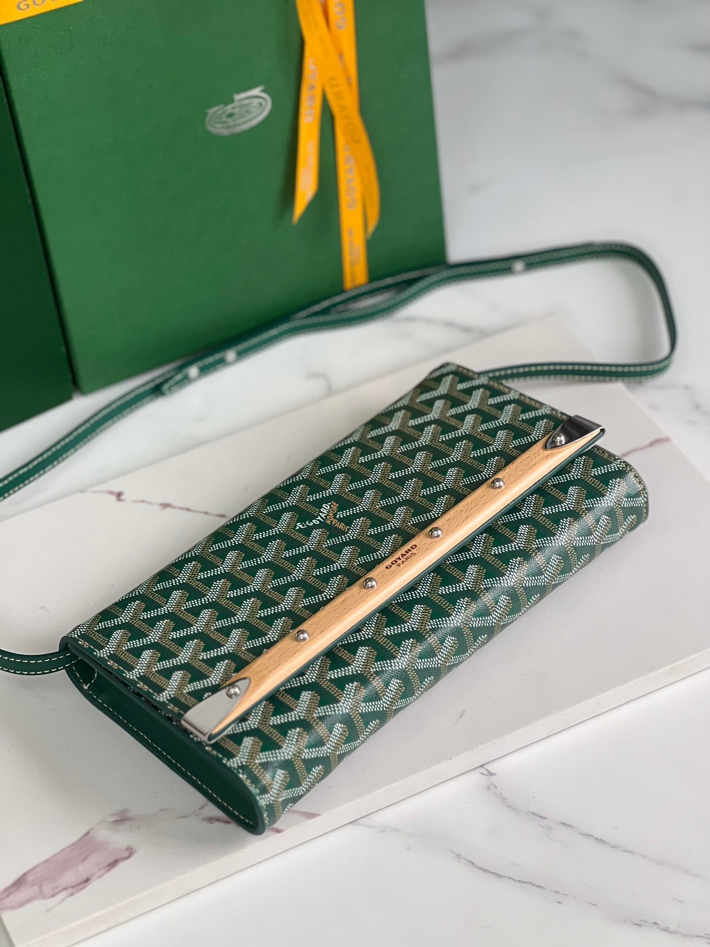 Goyard Monte-Carlo Pm Clutch 25cm Green Goyardine Canvas