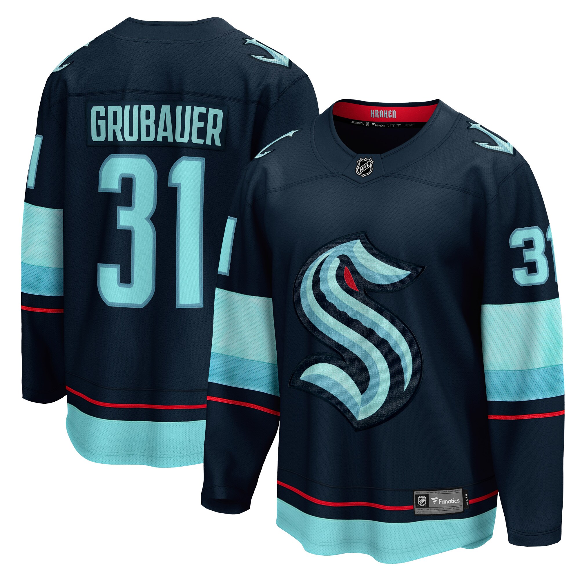 Philipp Grubauer Seattle Kraken Fanatics Home Breakaway Player Jersey – Navy