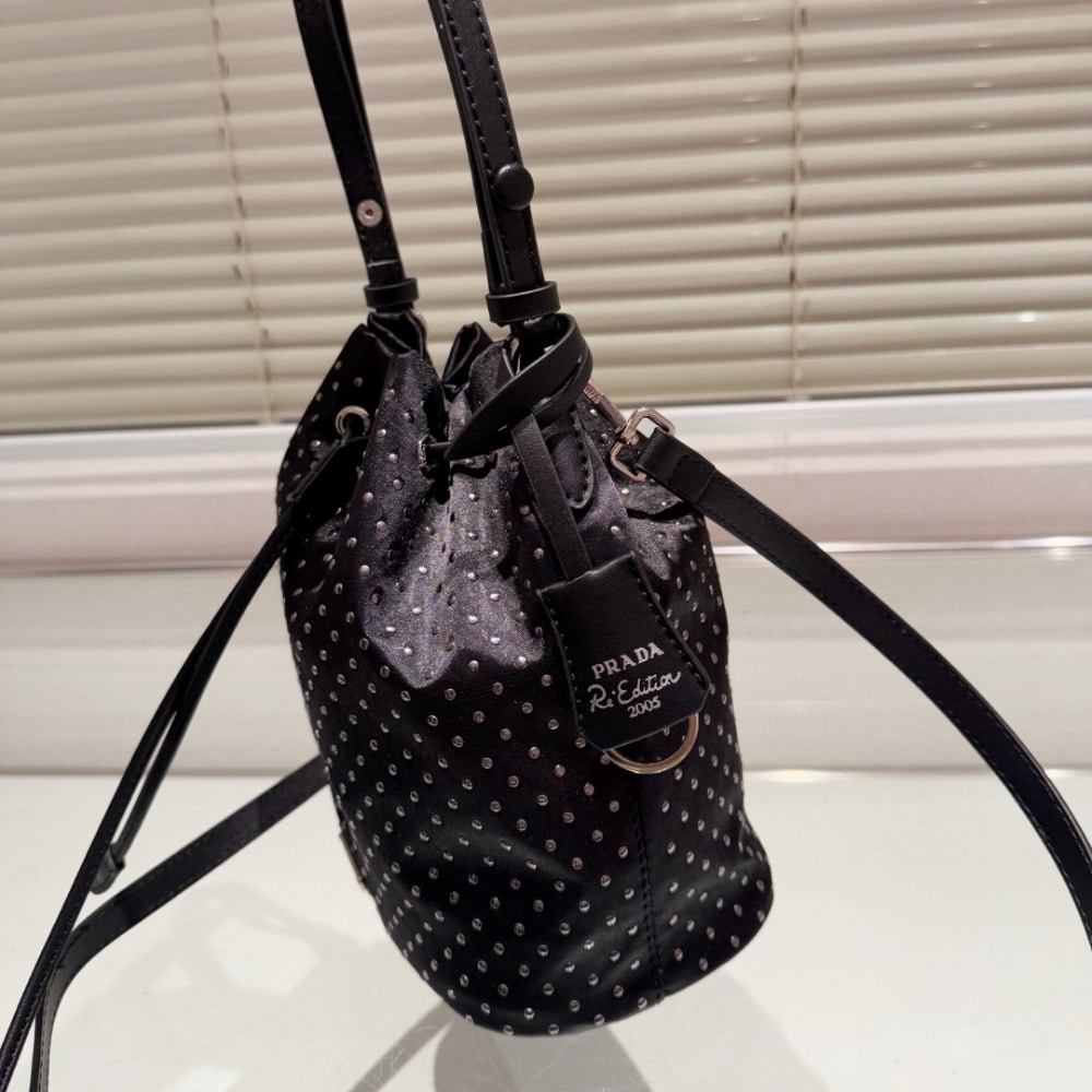 Prada Re Nylon Mini Bag With Studs Black 22Cm