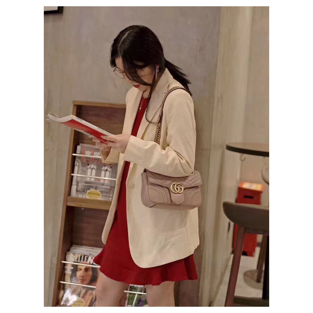 Gucci GG Marmont Matelasse Chevron Leather Mini Bag Nude Pink