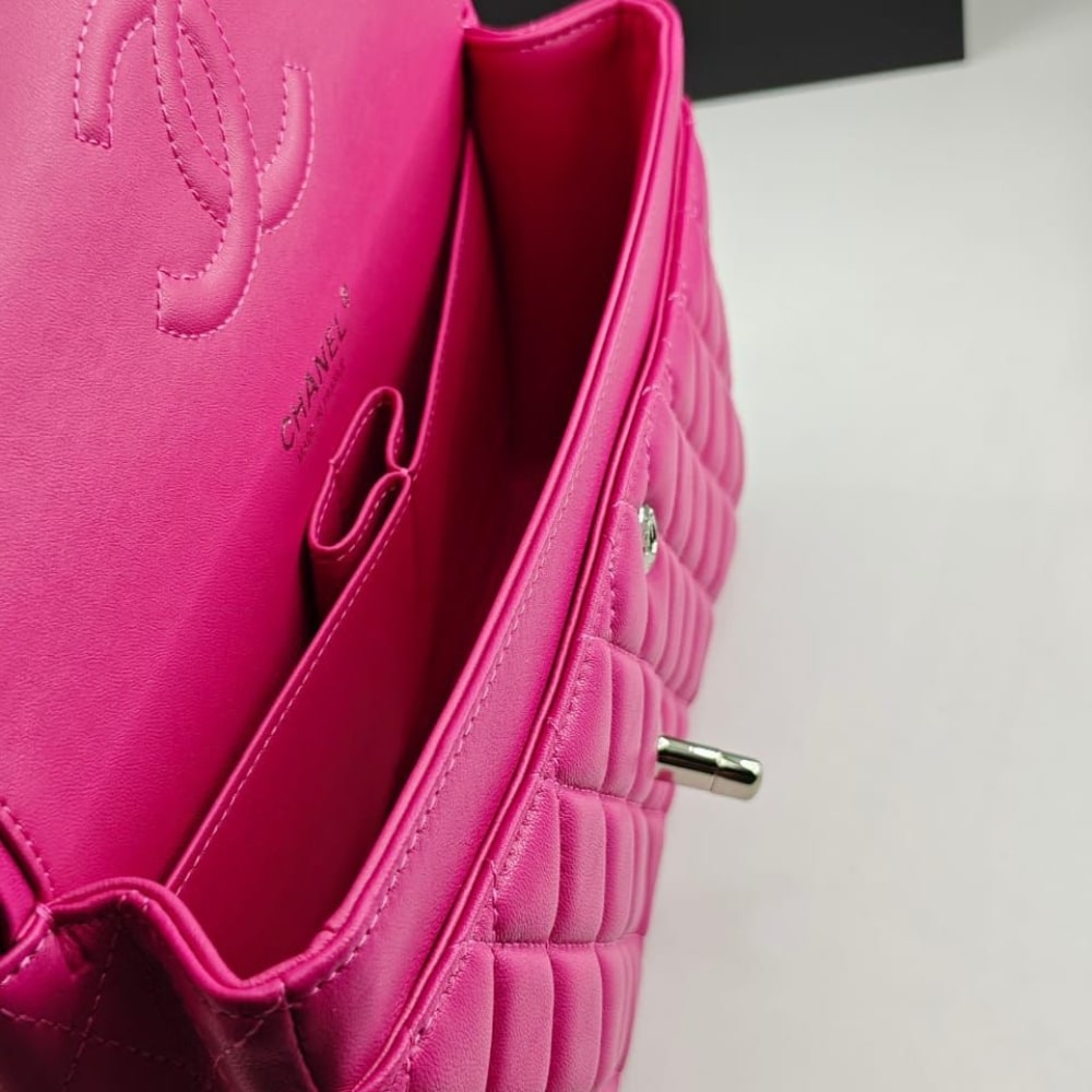 Chanel Classic Medium Flap Bag With Silver Hardware Pink 25Cm