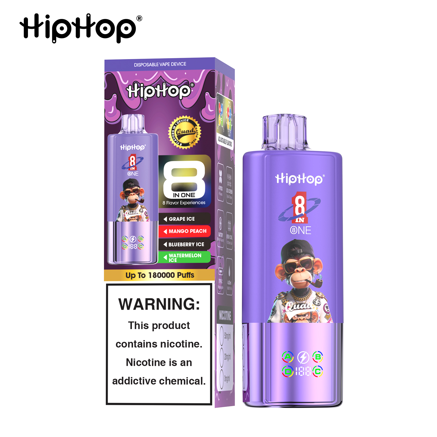 HIPHOP 180k Puffs Prefilled Vape |  Rechargeable