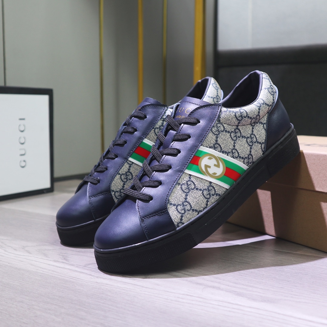 Gucci Gg Supreme Navy Blue Sneaker Gg With Web