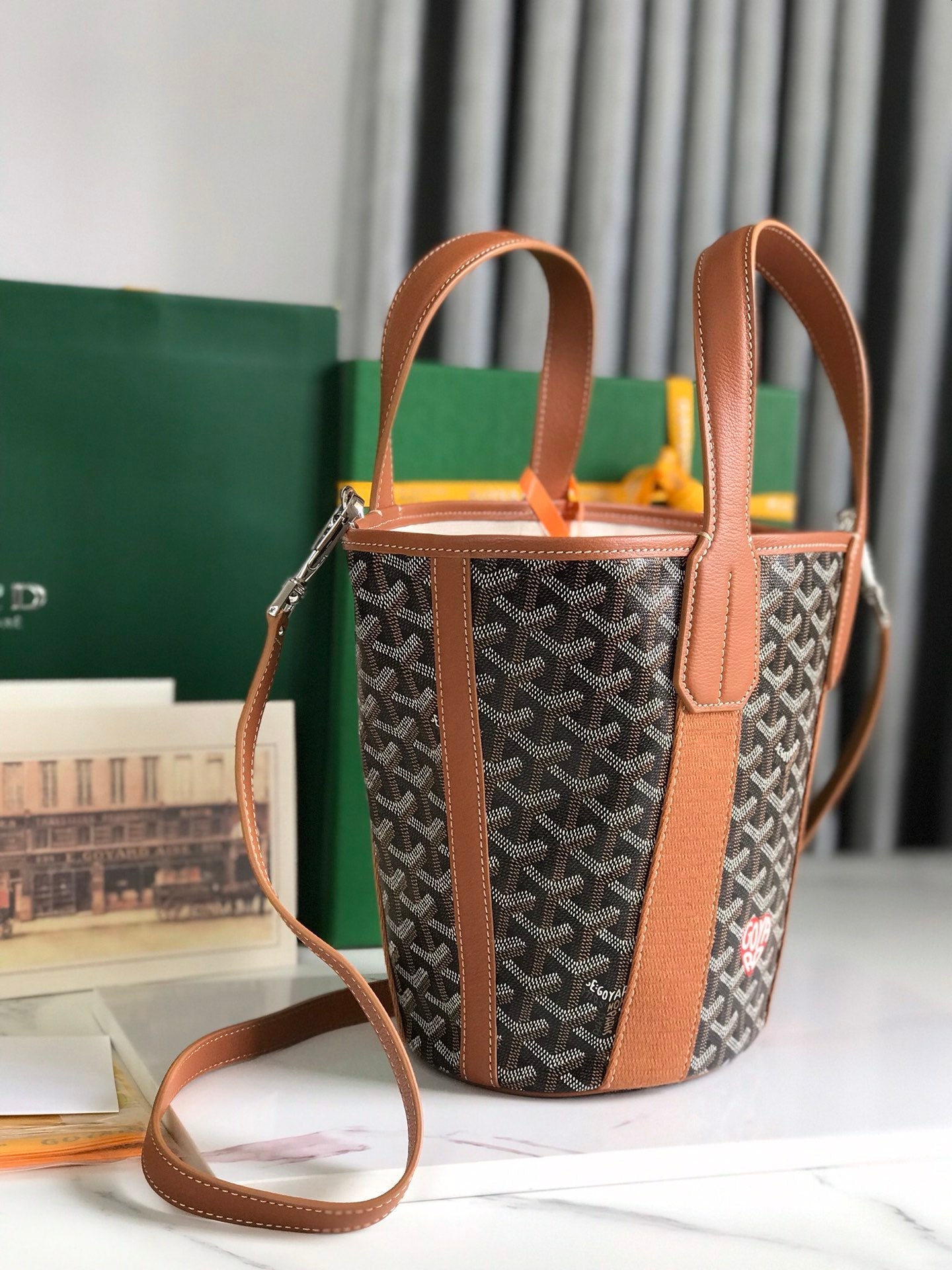 Goyard Small Belharra 24 Cm Black Goyardine Canvas And Tan Lambskin