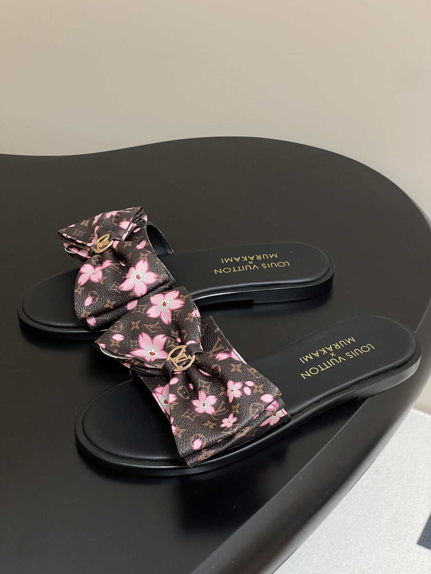 Louis Vuitton x Takashi Murakami Lily Flat Mule Bow Slide Sandals Black 1AGVYA