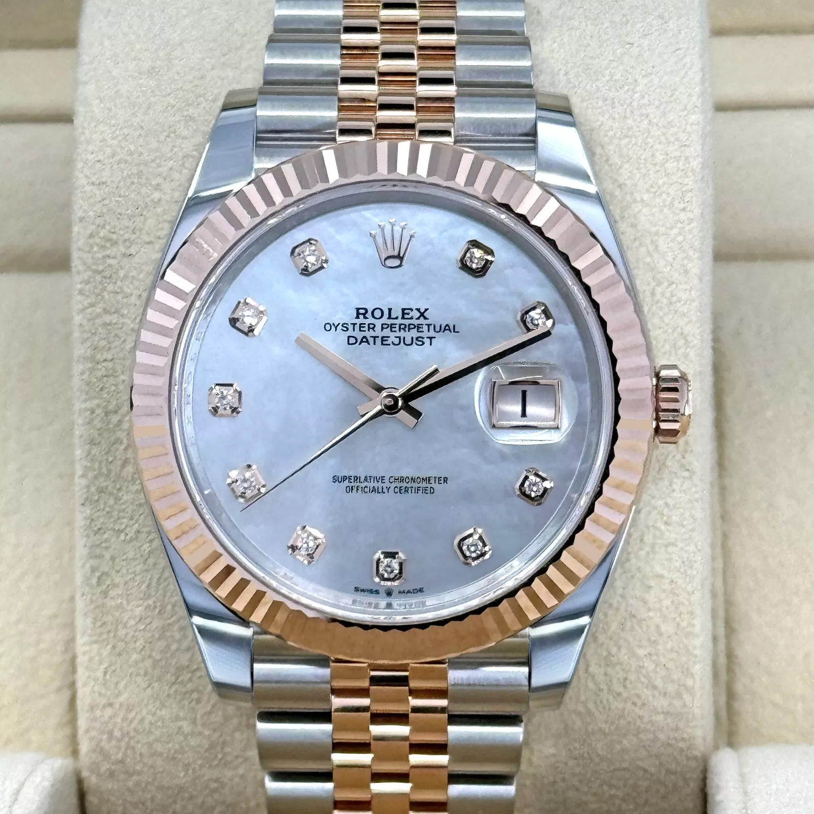【Super Clone】RLX Datejust 41mm 126331 MOP Diamond Jubilee Steel and Rose Gold Watch