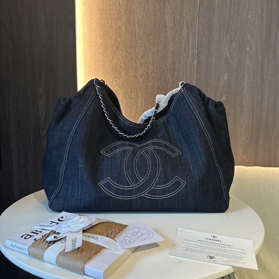 Chanel Denim Timeless Cc Tote Blue 36Cm