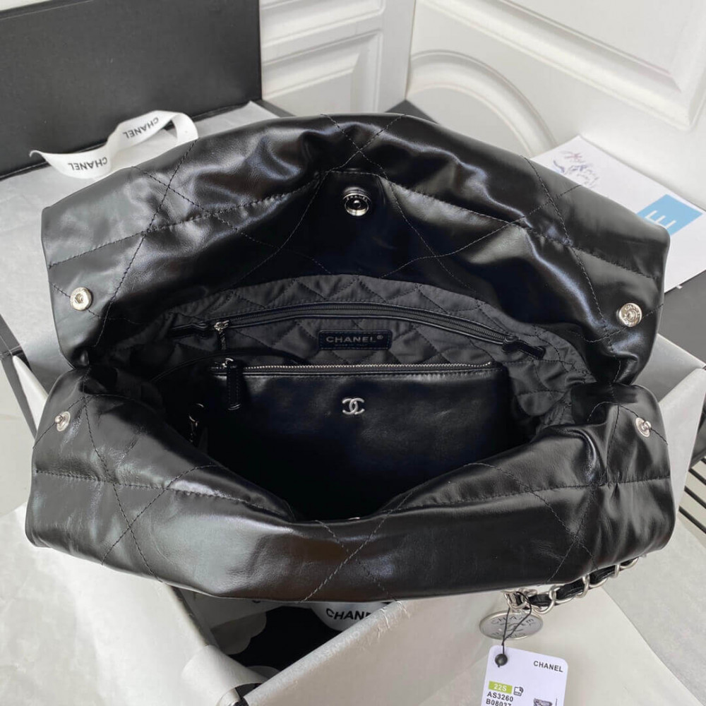 Chanel 22 Small Handbag Shiny Calfskin Black Silver