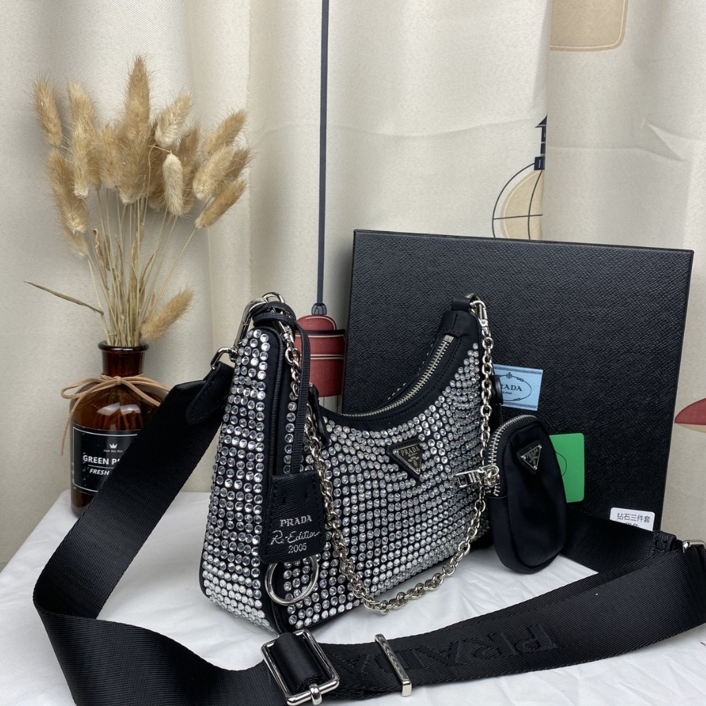 Prada Re Edition 2005 Satin Bag With Crystals 23Cm 1BH204 2AWL F0T7O V V9L