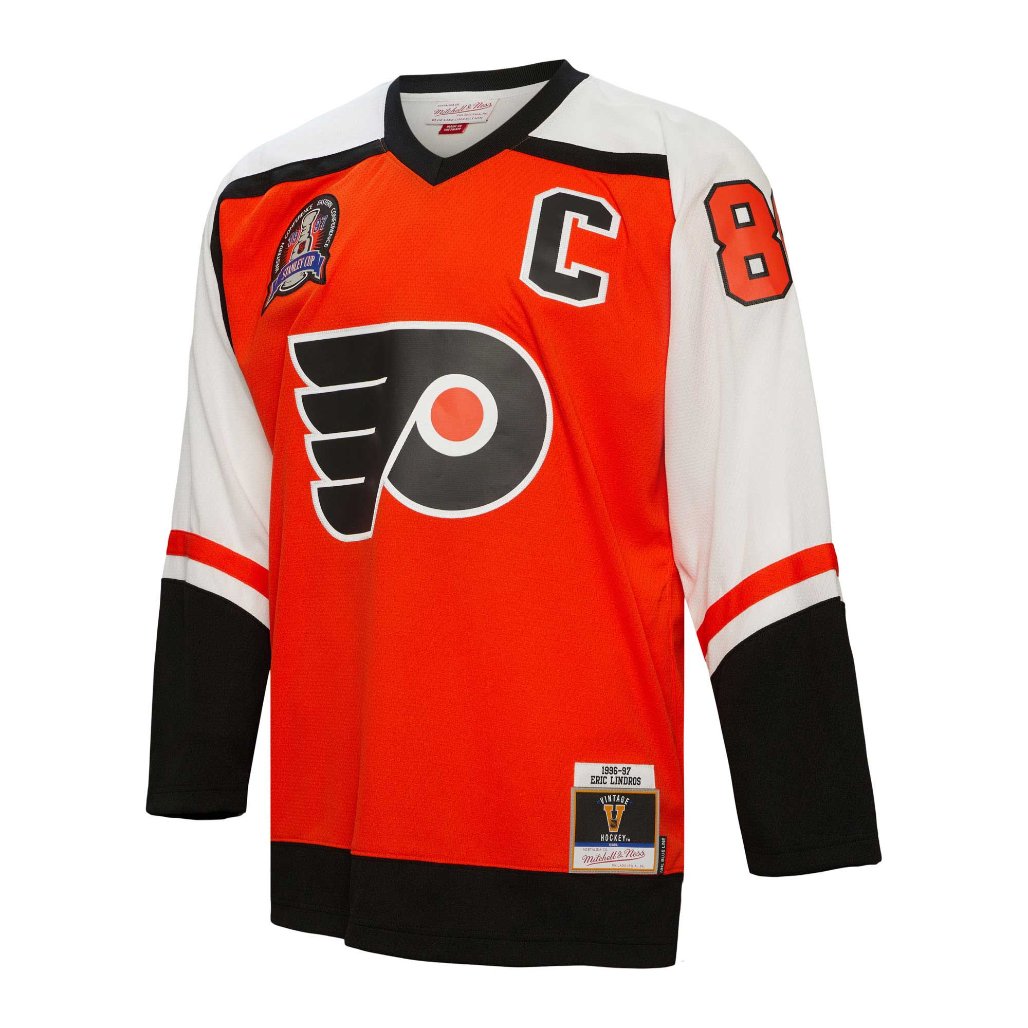 Eric Lindros Philadelphia Flyers Mitchell & Ness Captain Patch 1996/97 Blue Line Player Jersey – Orange