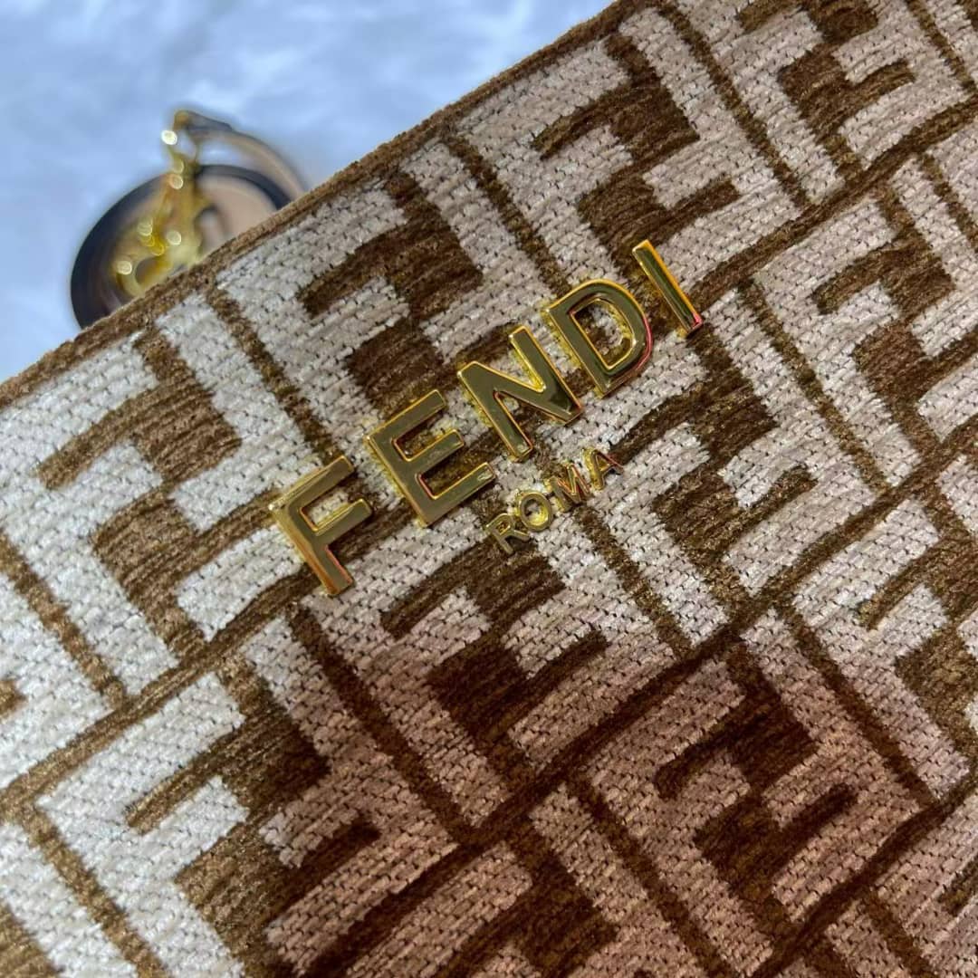 Fendi Olock Zip Dove Brown Tapestry Fabric Bag
