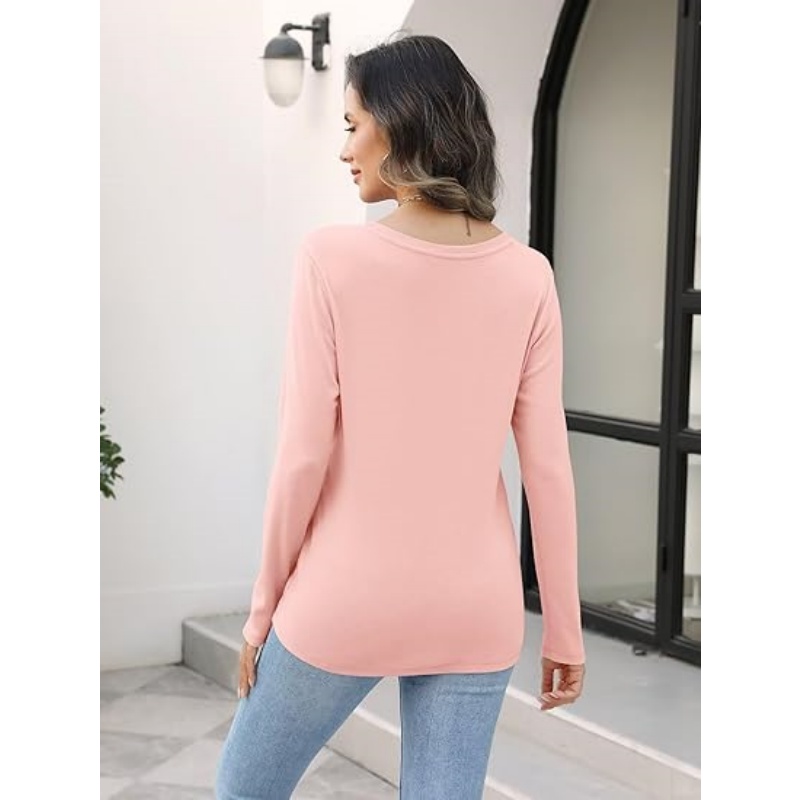 Women's Long Sleeve V‑Neck Henley Tops