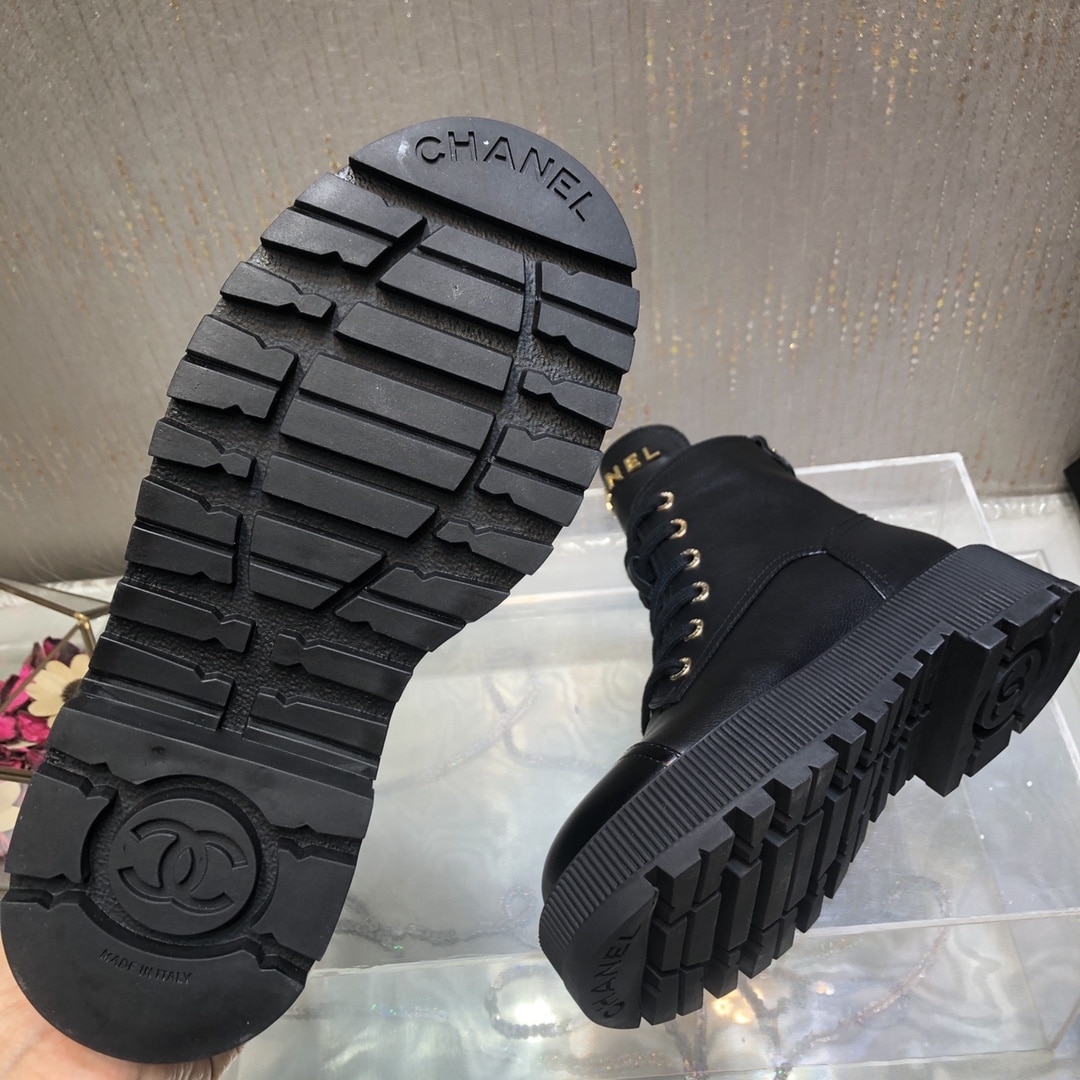 Chanel Cc Lace Up Boot Black G45124 B14018 94305