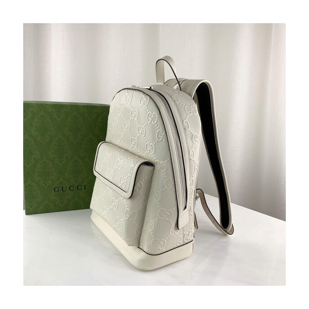 Gucci GG Embossed Backpack in White Leather