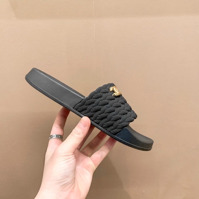 Chanel Braided Slides Black