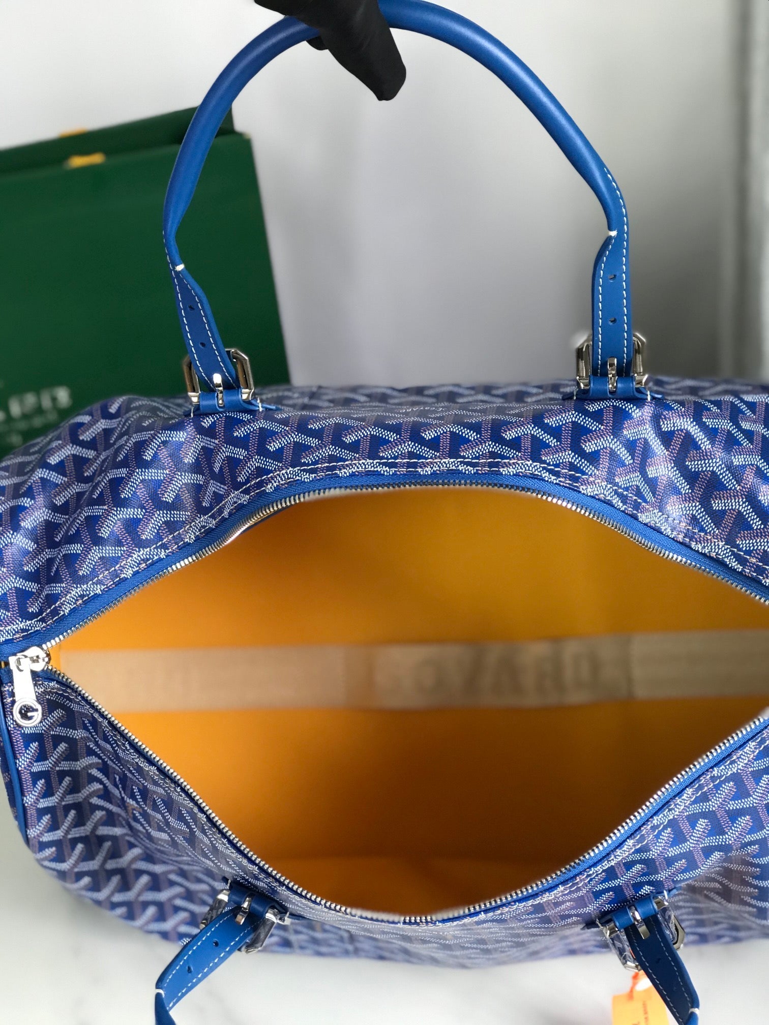 Goyard Boston 50 Bag Cm Sapphire Blue Goyardine Canvas And Calfskin Trim