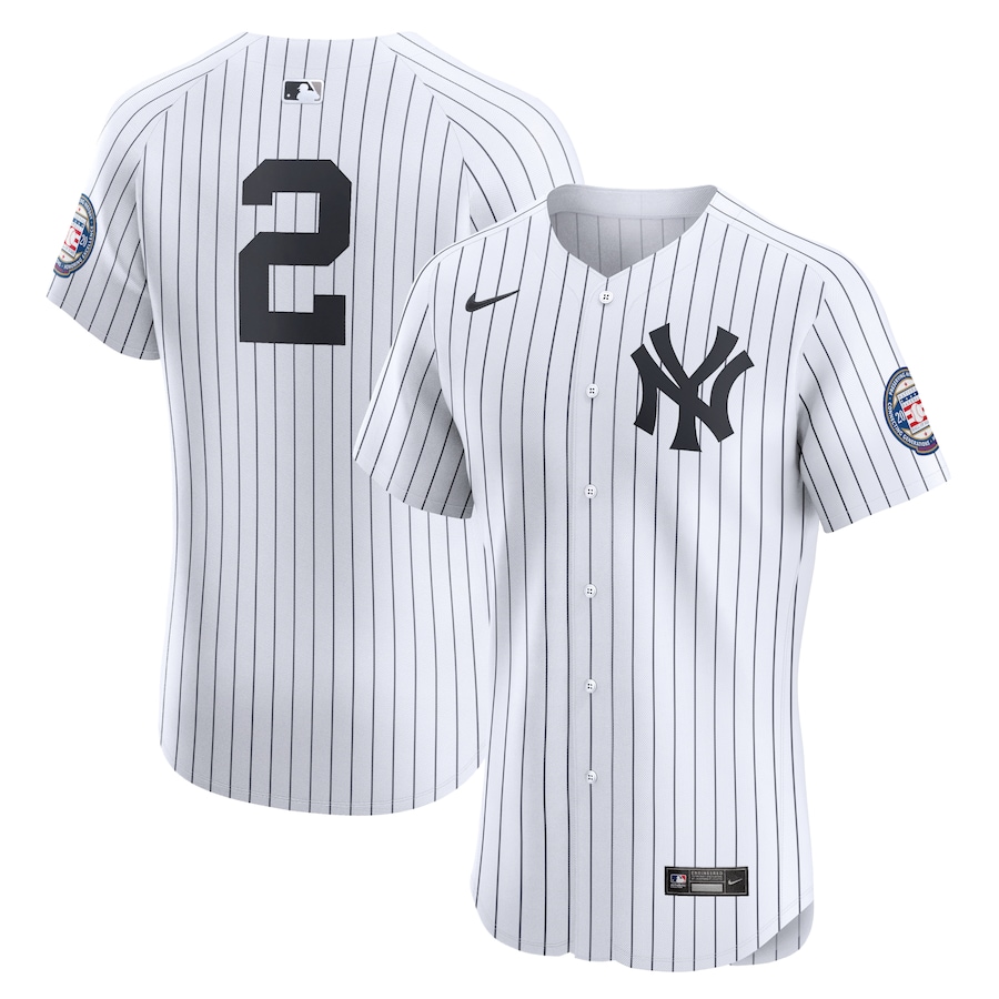 Derek Jeter New York Yankees Home 2020 Hall of Fame Induction Patch Elite Player Jersey White