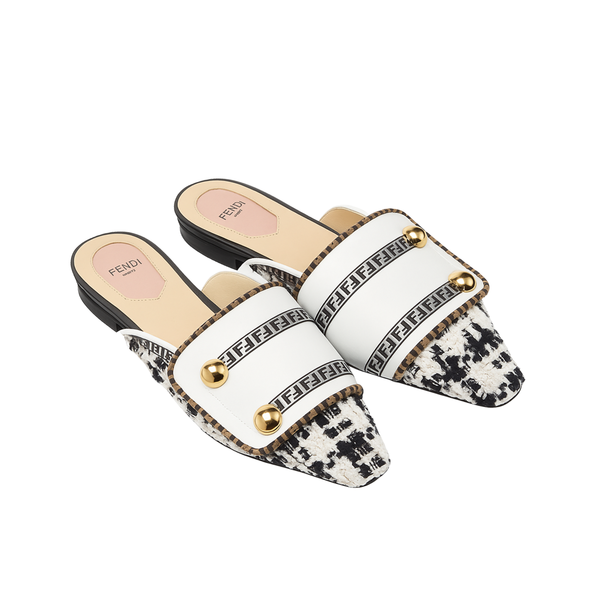 Fendi Ff Grey Strap Half Slippers White
