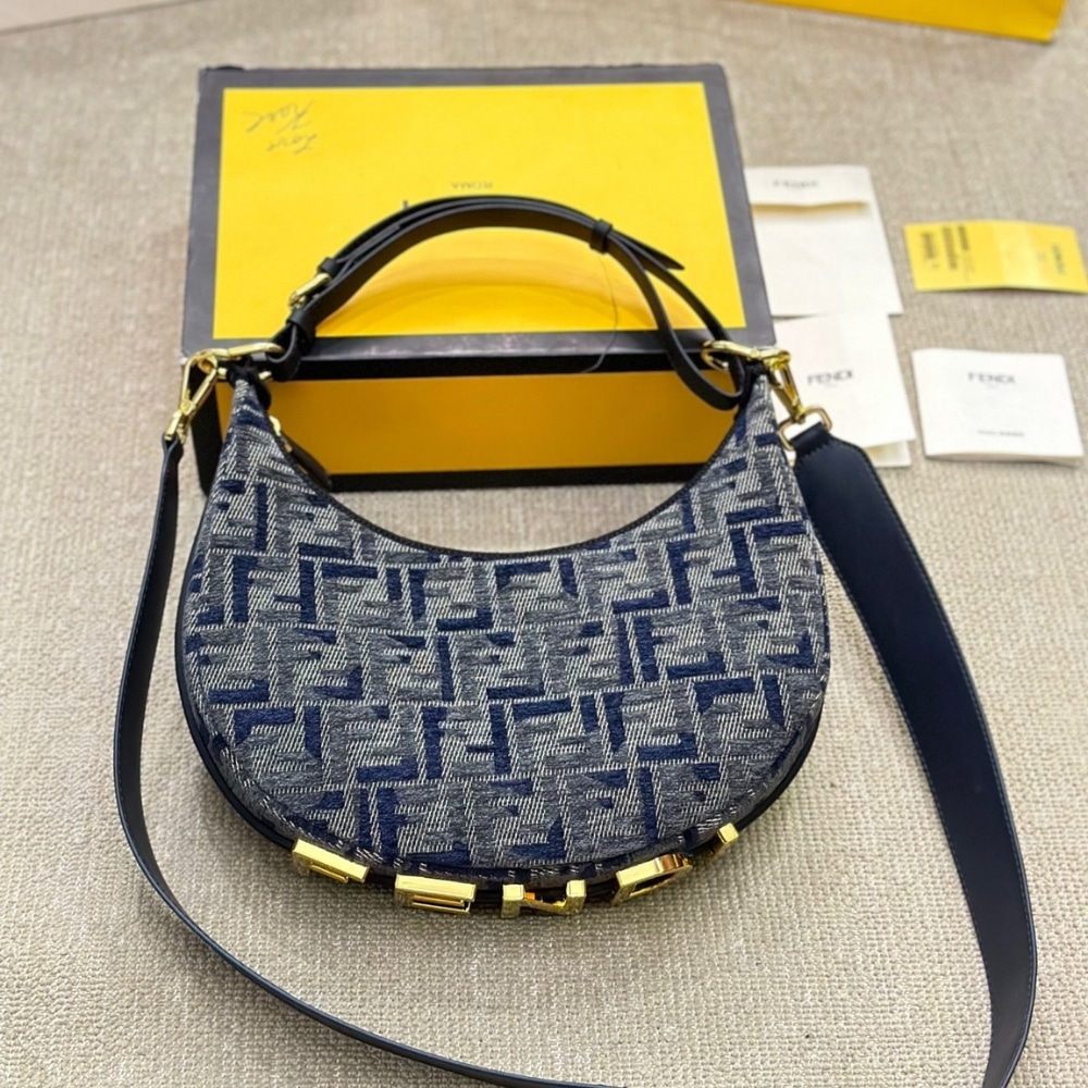 Fendi Fendigraphy Small Dark Blue Ff Chenille Bag 30Cm 8Br798Asu0F1Pqm