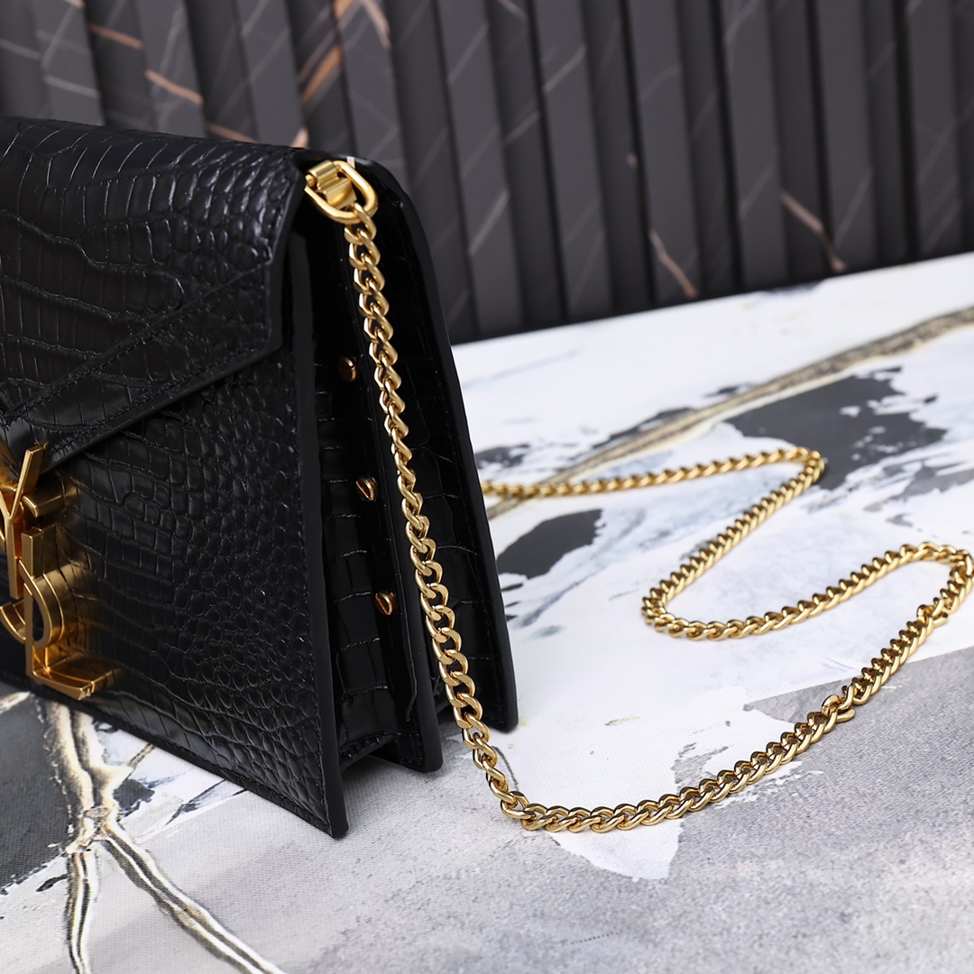 Saint Laurent Cassandra Shiny Leather Cross-Body Bag Black
