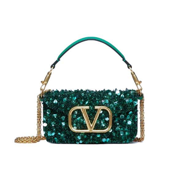 Valentino Garavani Locò Embellished Shoulder Bag Blue 28Cm