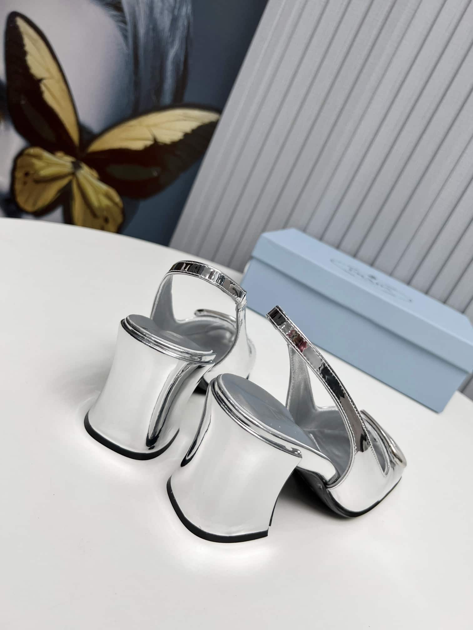 Prada Leather Slingback Pumps Silver