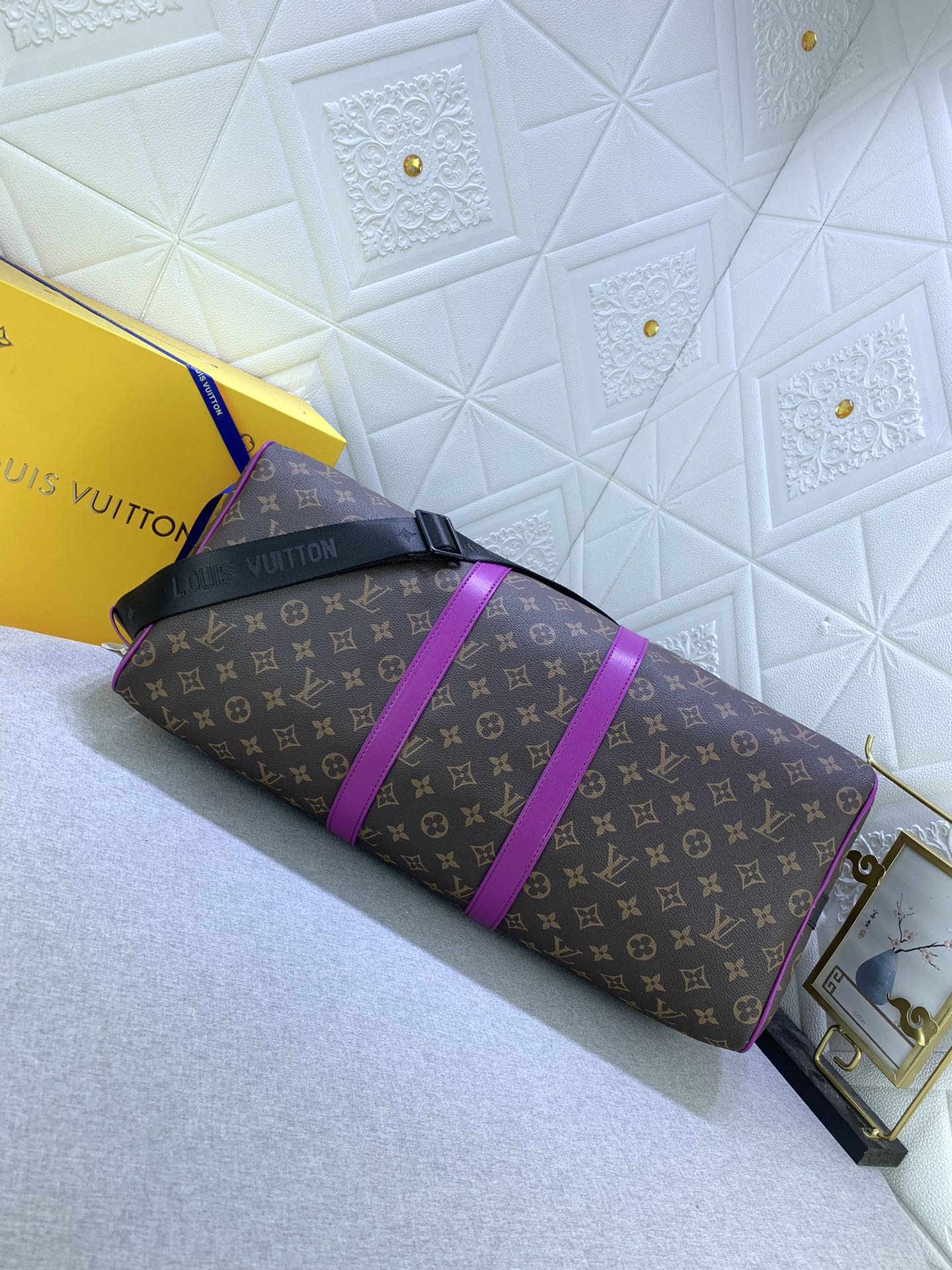 Louis Vuitton Keepall Bandouli Re 50 Brown And Purple Line Macassar Canvasm46257