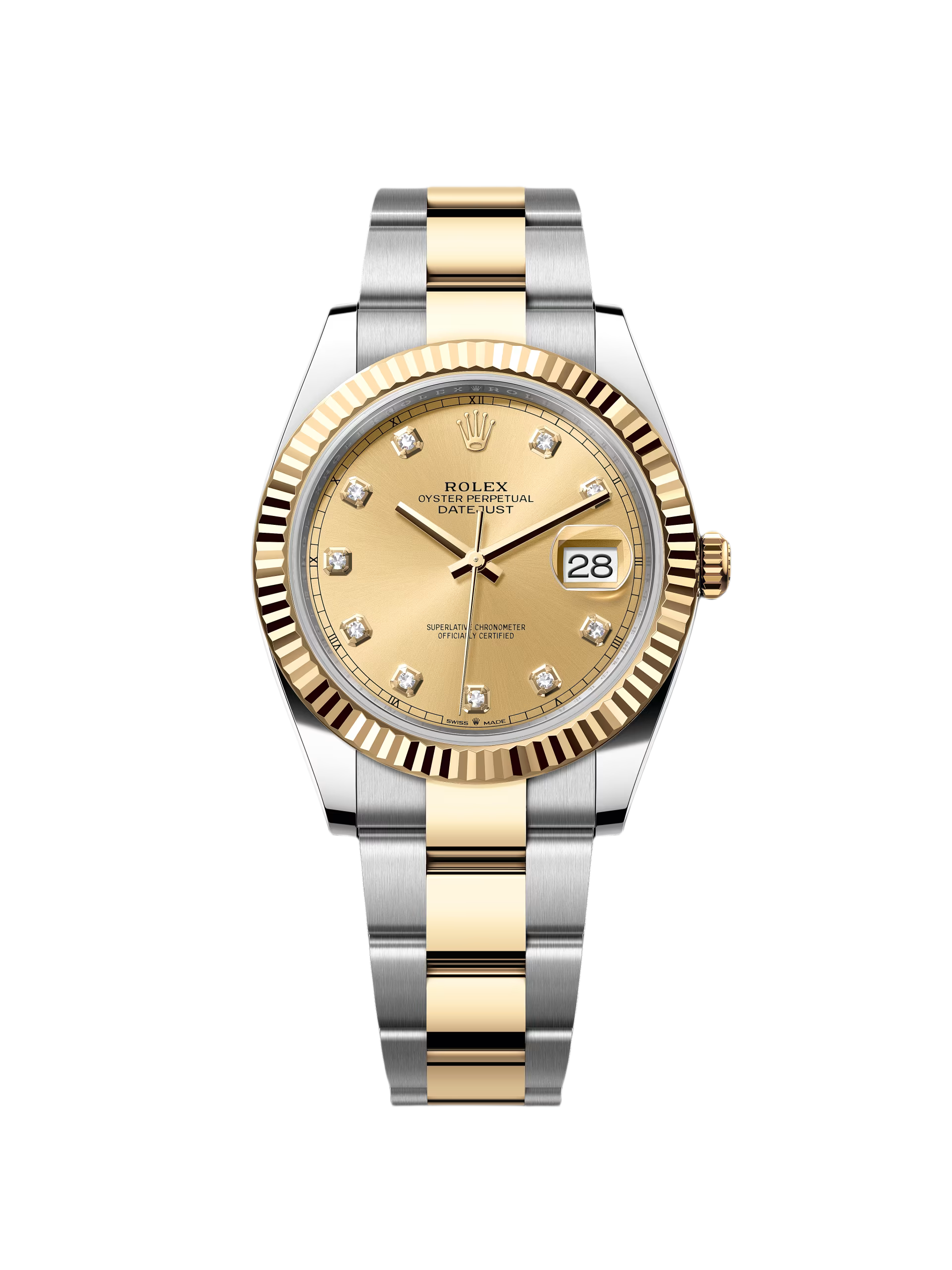 Rolex  Datejust 41mm Two-Tone Yellow Gold Fluted Bezel Champagne Diamond Dial Oyster - 126333