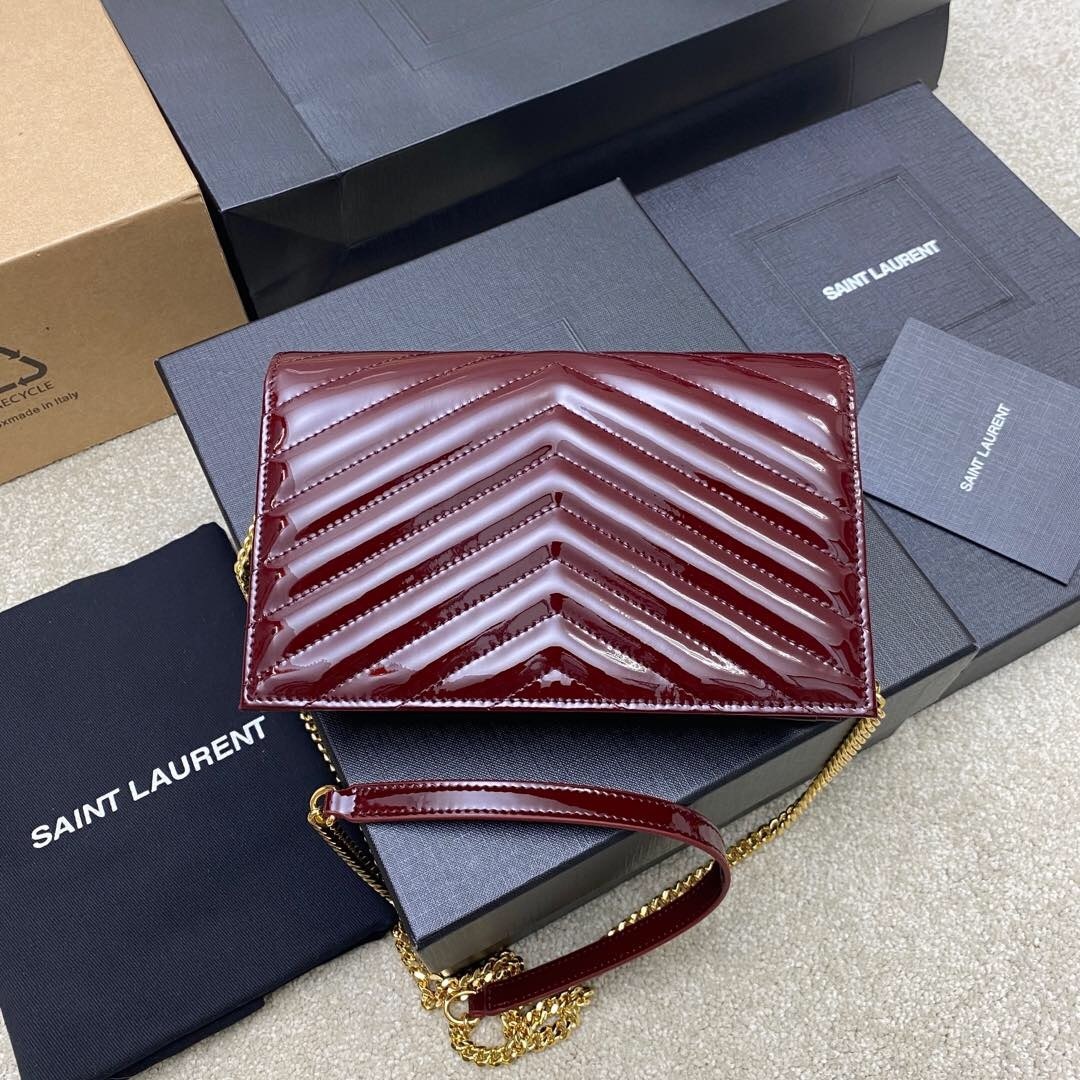 Saint Laurent Envelope Wallet on Chain in Quilted Patent Leather 19cm