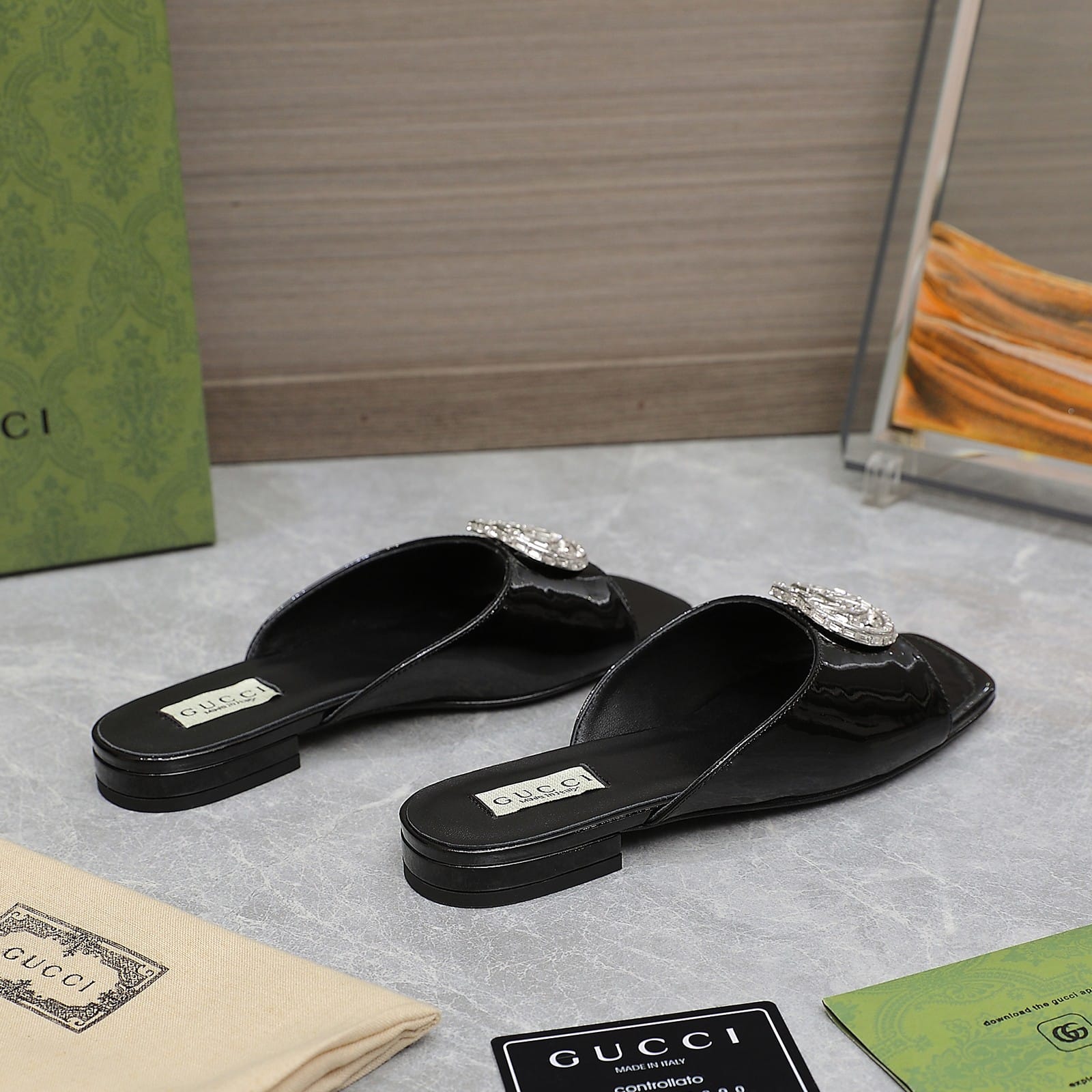 Gucci Gg Crystal Slippers Black