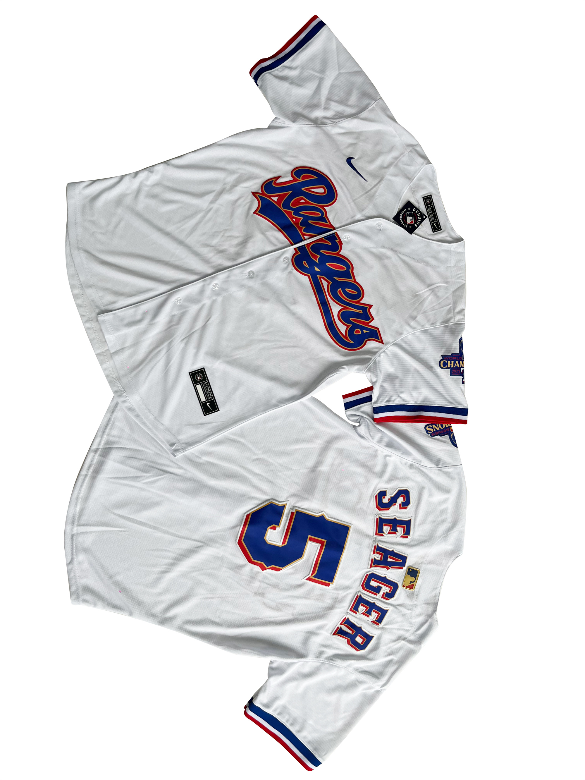 Men's Texas Rangers 5# Corey Seager  White 2024 Gold Collection Limited Player Jersey