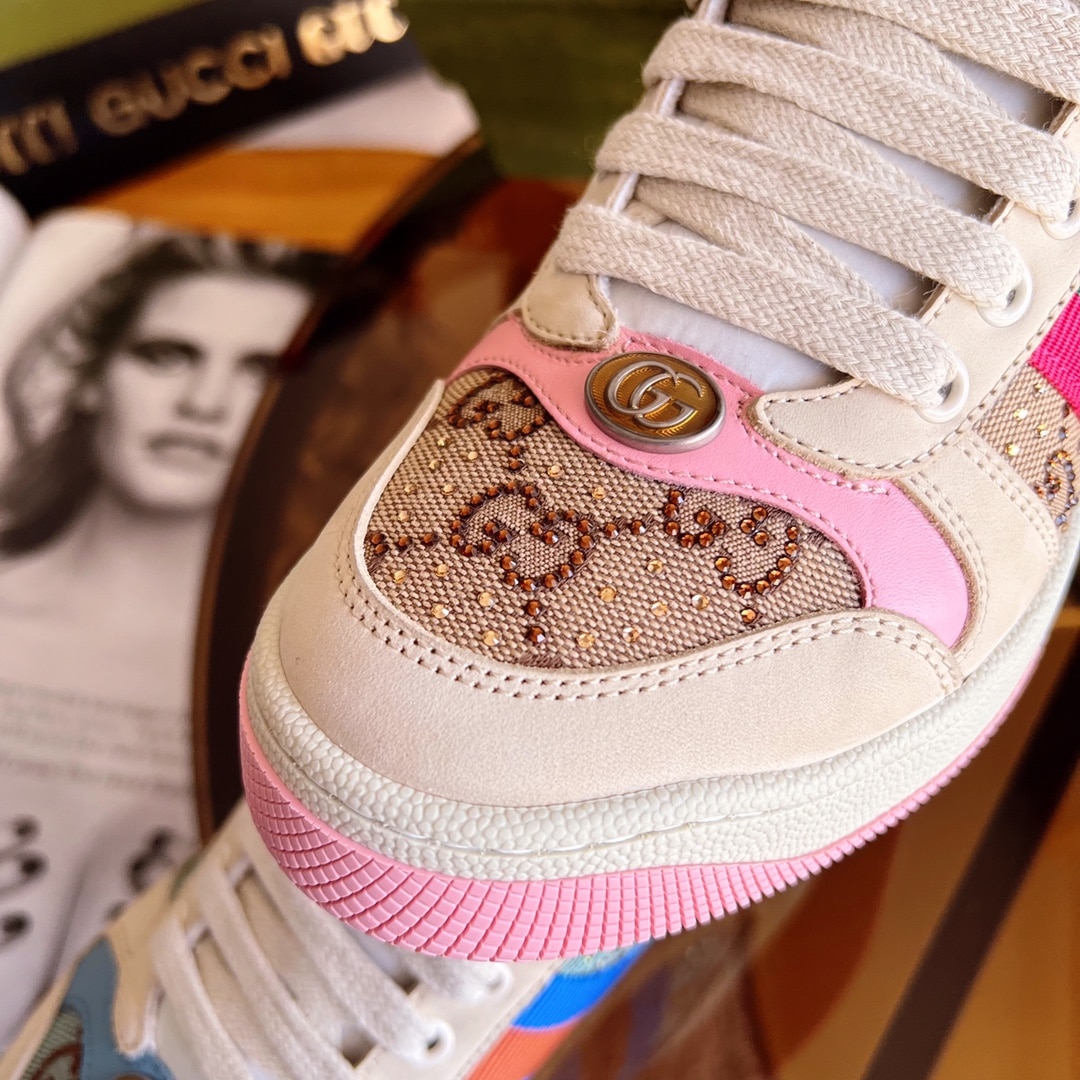 Gucci Women’S Screener Sneaker With Crystals Pink ?677423 9Sfr0 2587