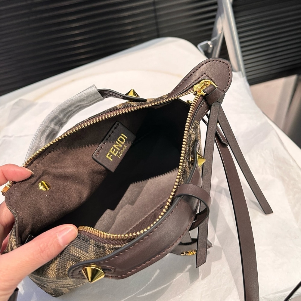 Fendi By The Way Soft Medium Brown Ff Jacquard Fabric Bag 27Cm