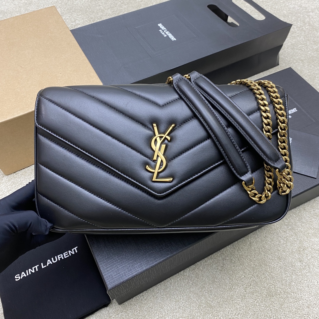 Saint Laurent Black Lambskin Loulou Medium Bag