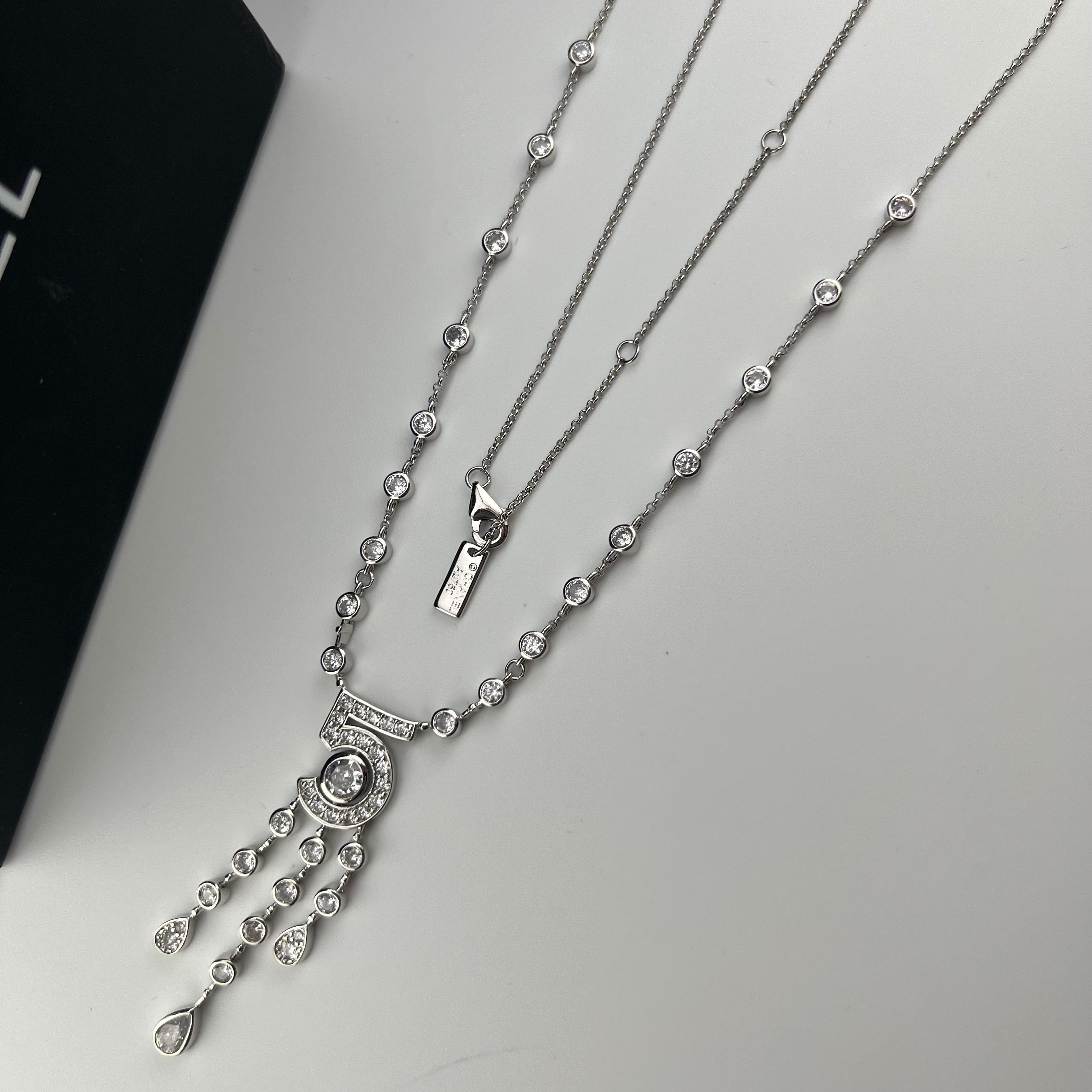 NO.5 Tassel Platinum Full Diamond Necklace