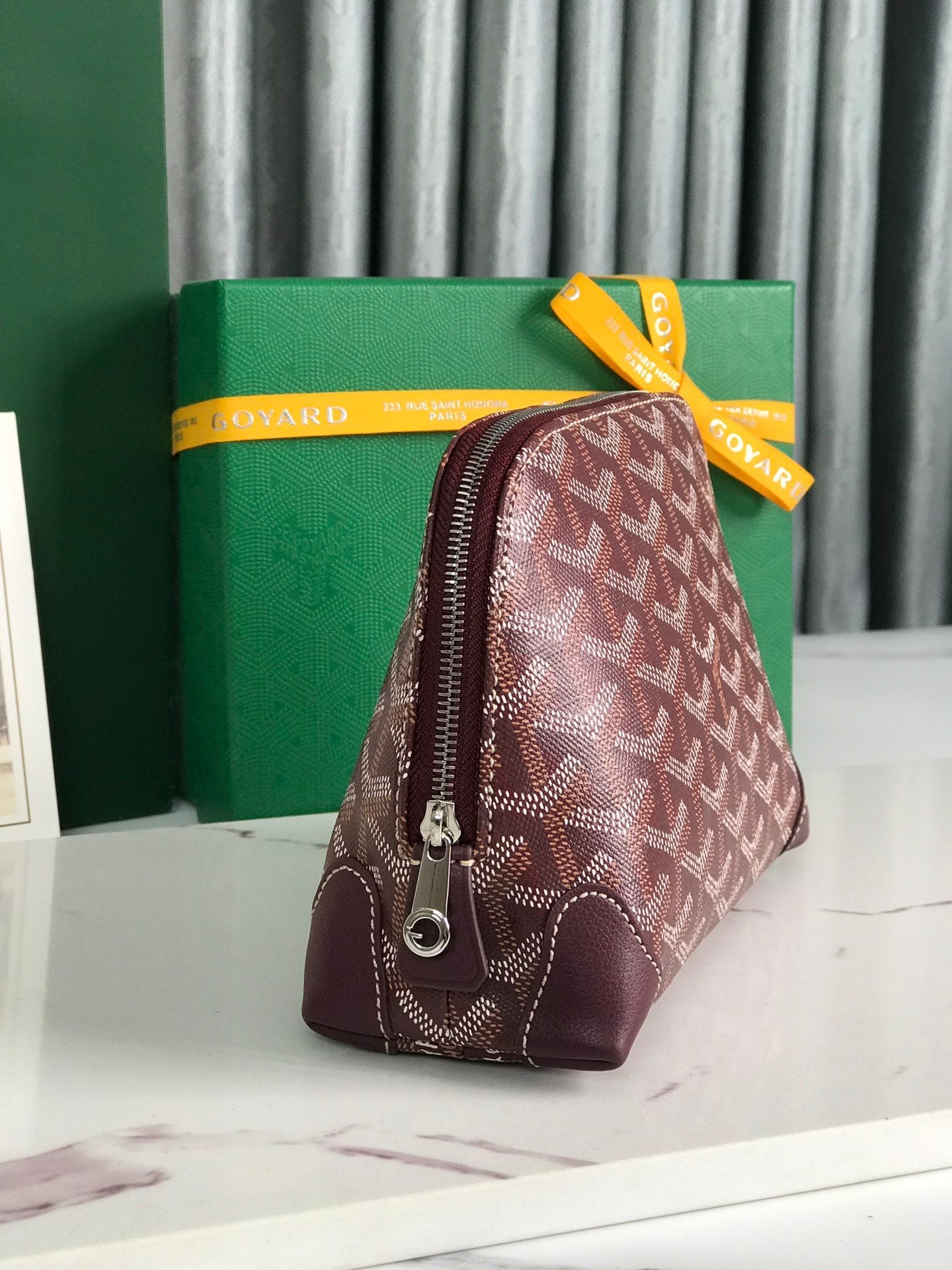 Goyard Vendôme Cosmetic Pouch 17 Cm Wine Red Goyardine Canvas And Calfskin Trim