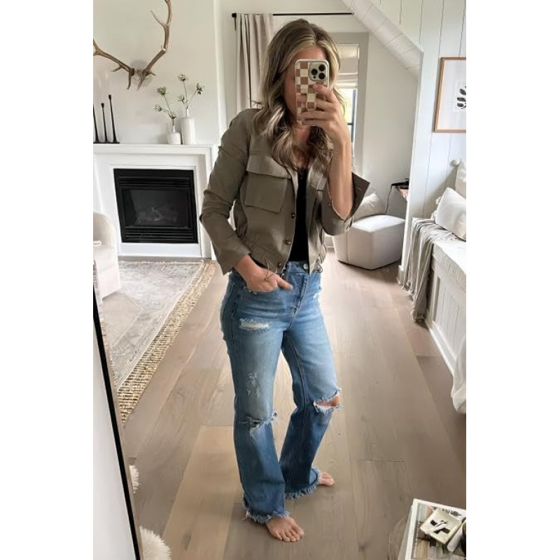 Women's Military Safari Cropped Jackets Button