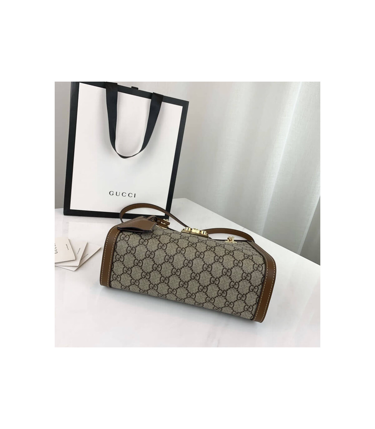 Gucci GG Supreme Padlock Small Shoulder Bag Brown 26cm