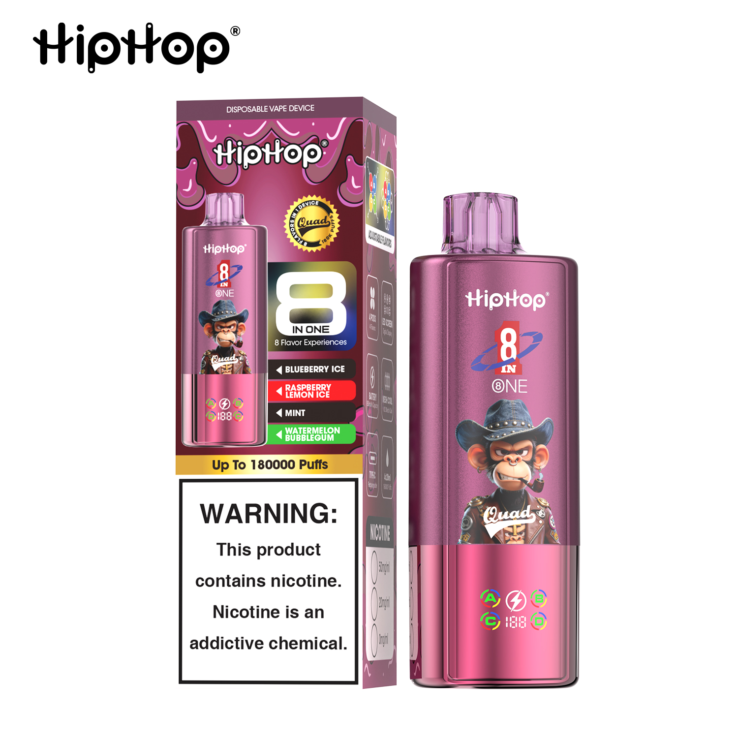 HIPHOP 180k Puffs Prefilled Vape |  Rechargeable