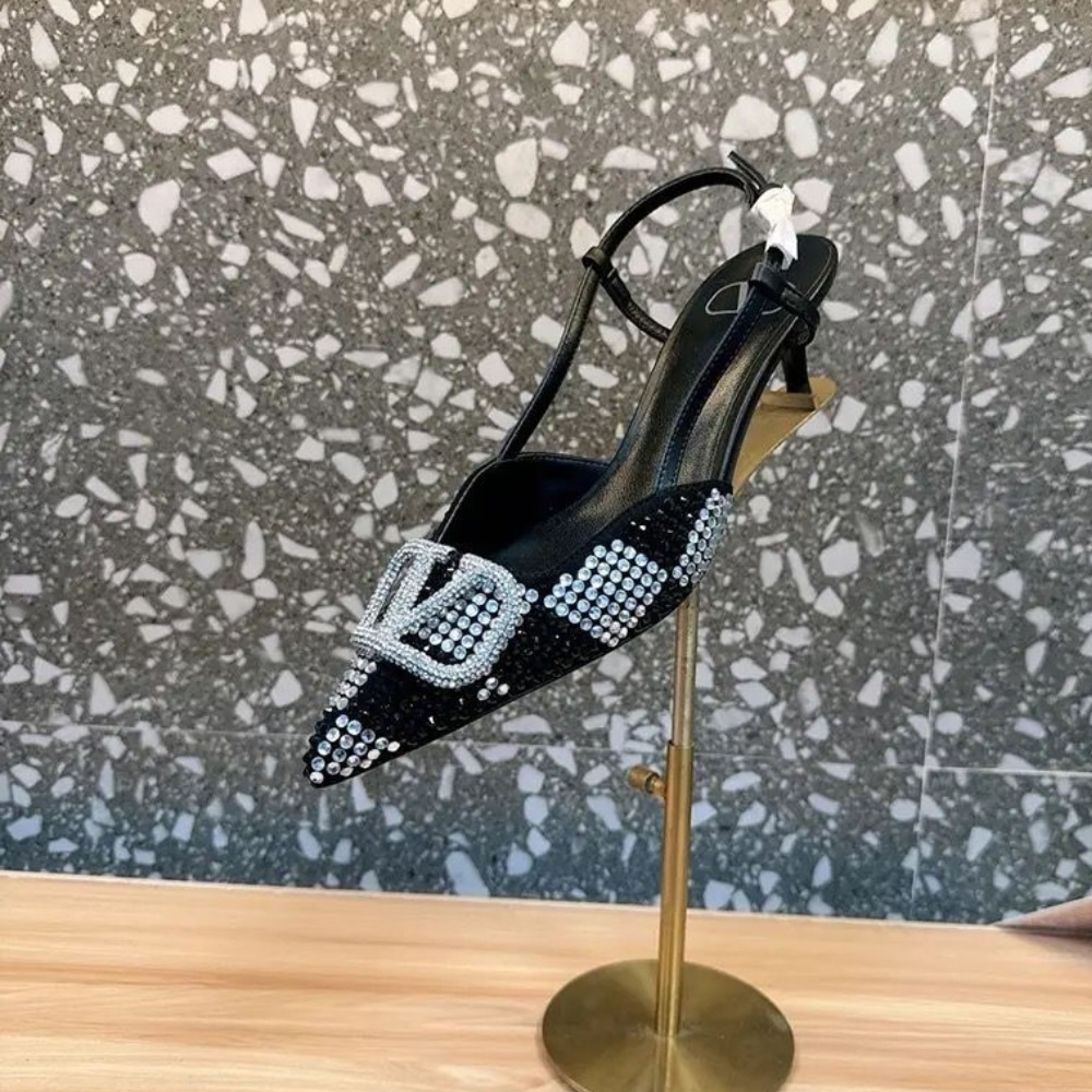 Valentino VLogo Signature Back Strap Crystal High Heels Black
