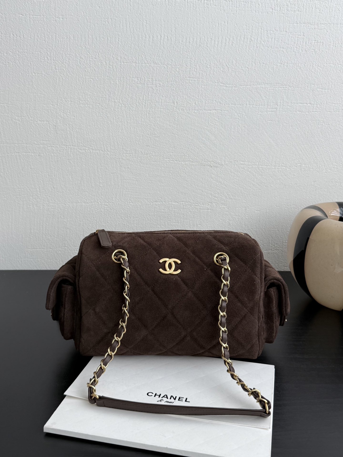 Chanel Small Bowling Bag Dark Brown Suede