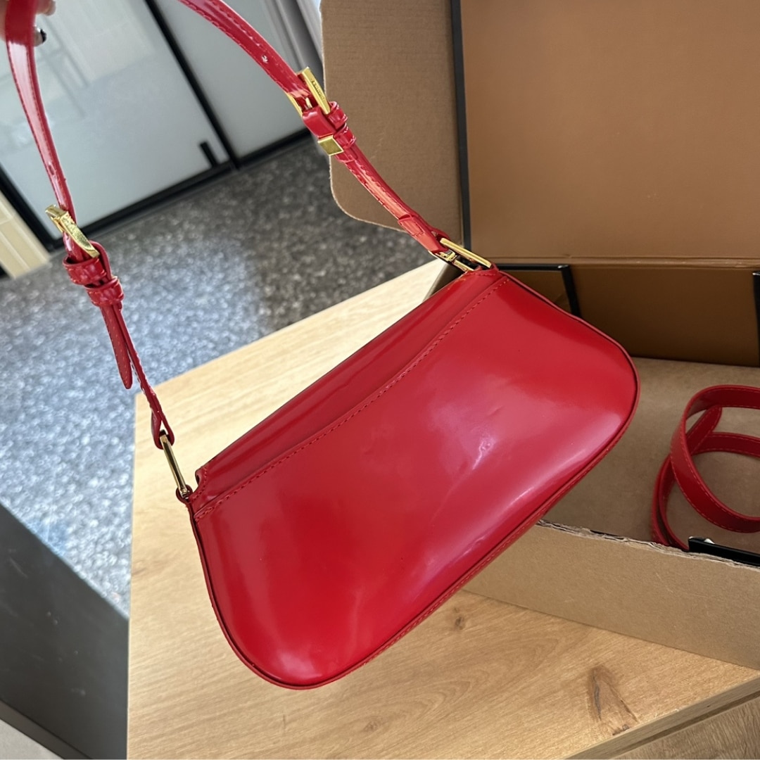 Prada Patent Leather Shoulder Bag In Cherry Red 25Cm