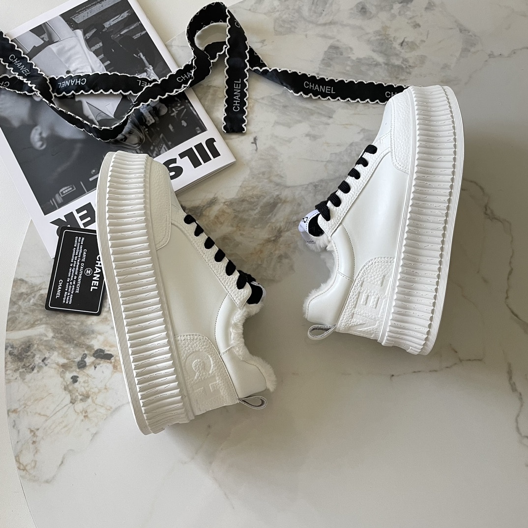 Chanel Winter Fur Sneakers White
