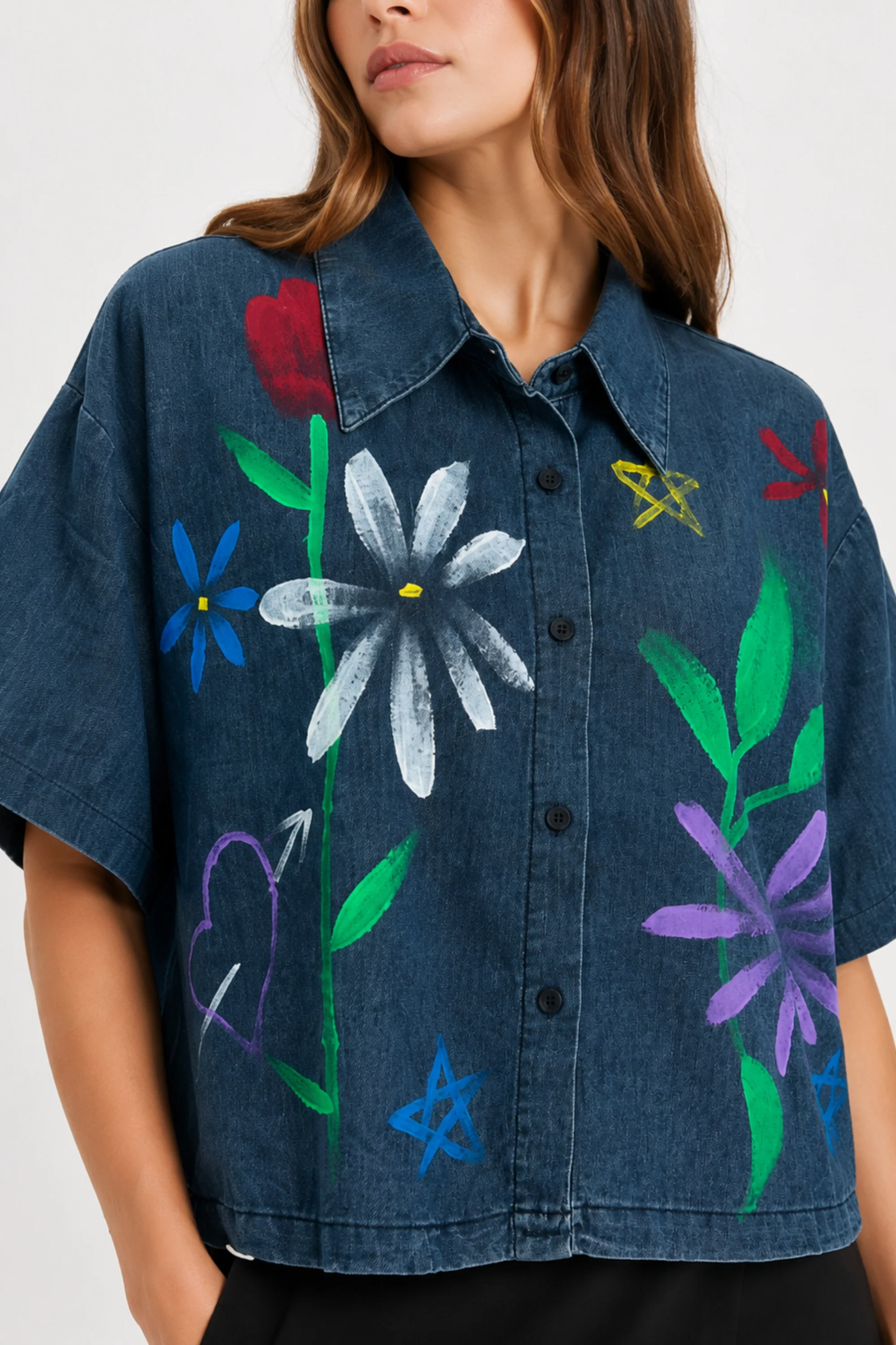 Floral Art Denim Shirt