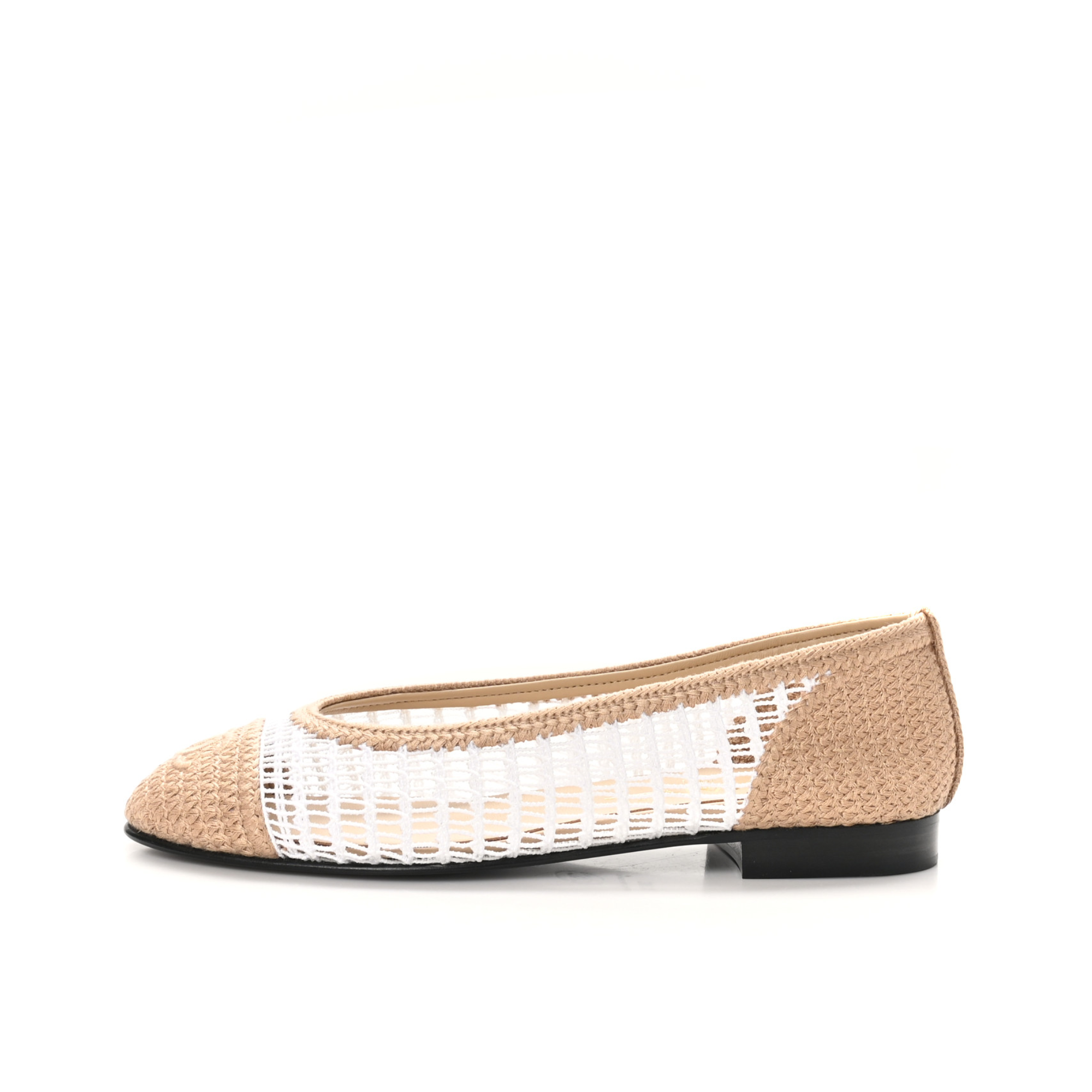 Chanel Raffia & Leather Two-Tone Beige/White Ballet Flats G45056