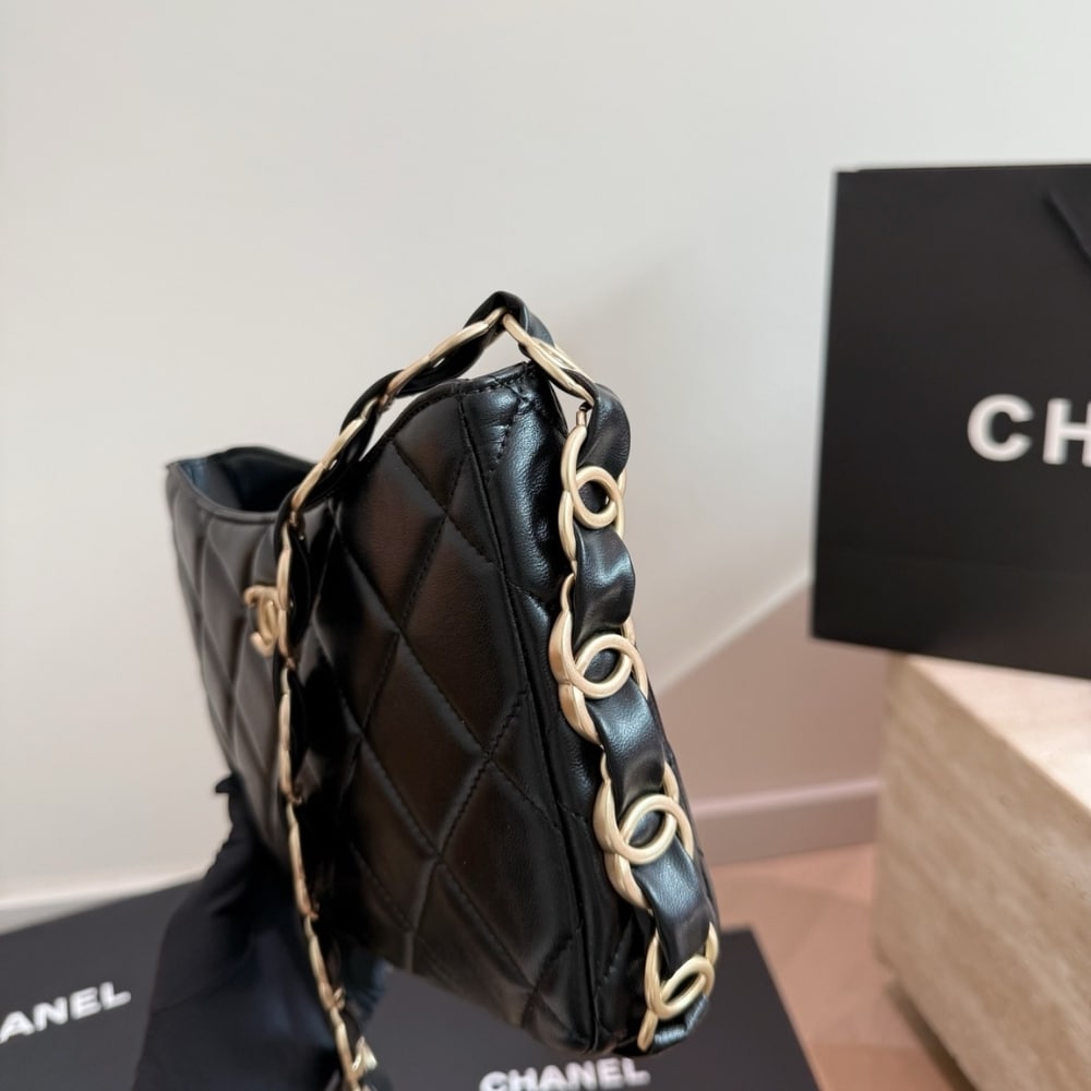 Chanel Hobo Handbag Gold Tone Hardware Black 24Cm AS5177 B18293 94305