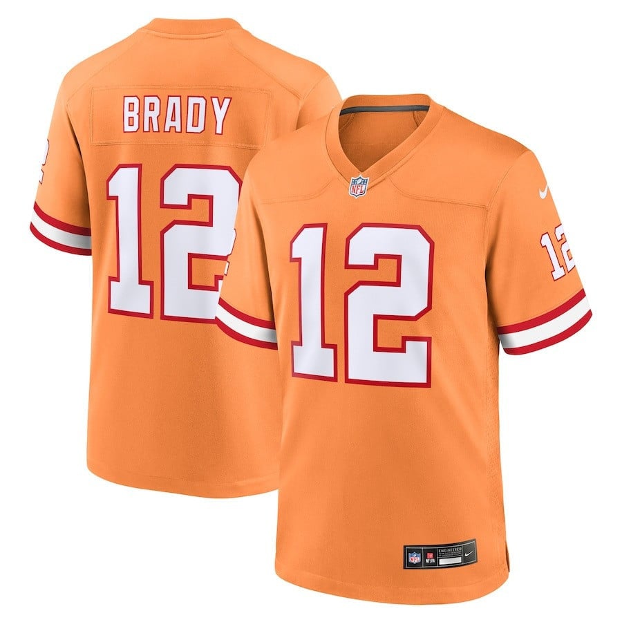 Tom Brady 12 Tampa Bay Buccaneers Throwback Game Men Jersey - Orange