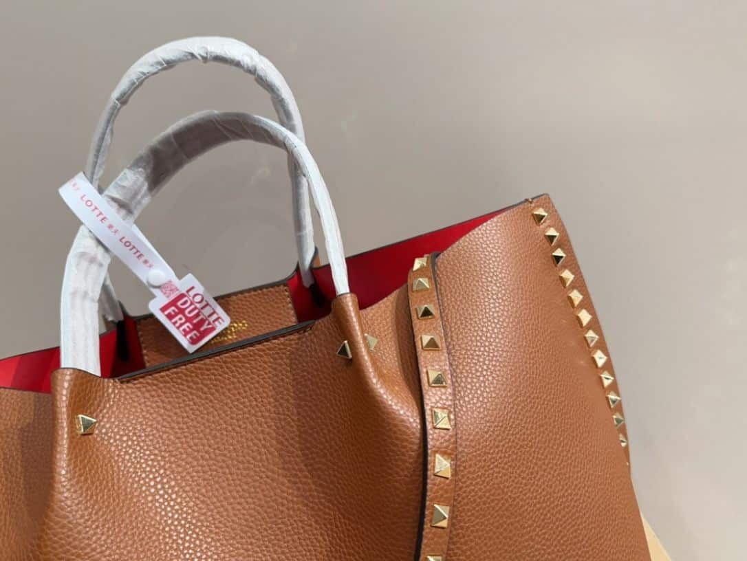 Valentino Garavani Rockstud Leather Tote Brown 36Cm